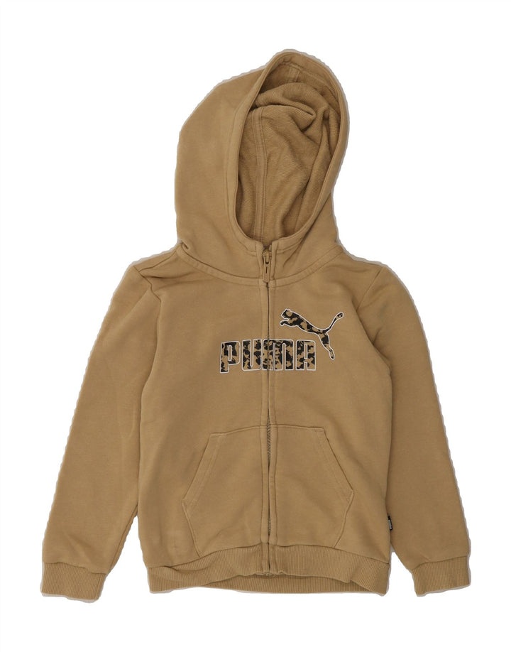 PUMA Girls Graphic Zip Hoodie Sweater 5-6 Years Beige Cotton Vintage Puma and Second-Hand Puma from Messina Hembry 
