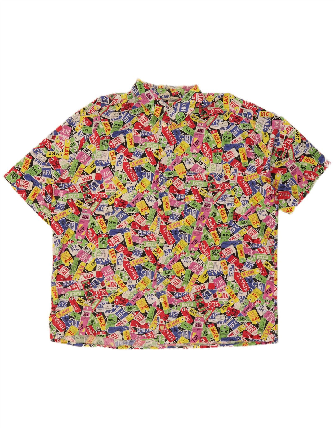 Camisa masculina VINTAGE de manga curta com padrão abstrato 2XL multicolorida