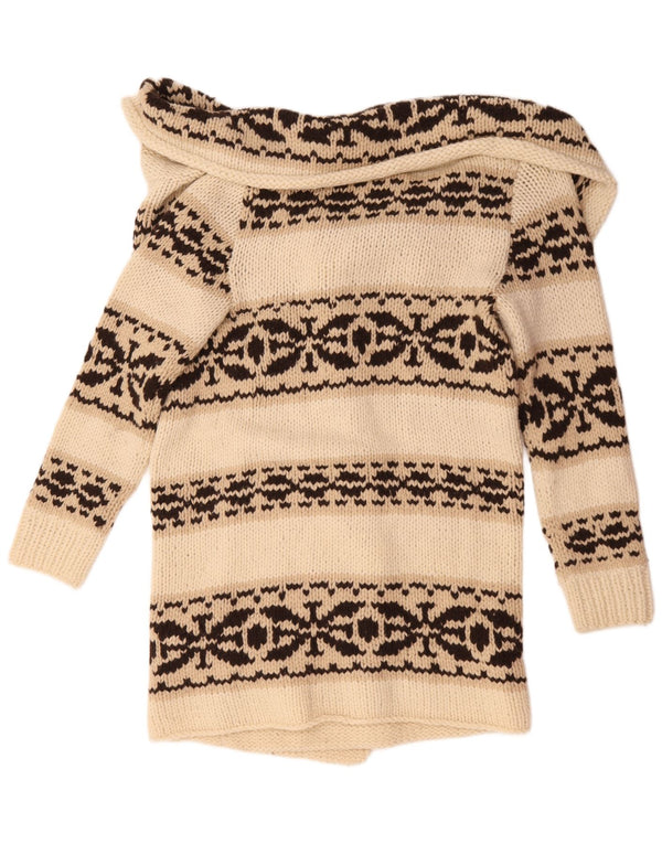 Suéter cardigã feminino Parosh Longline Reino Unido 14 Médio Off White Fair Isle