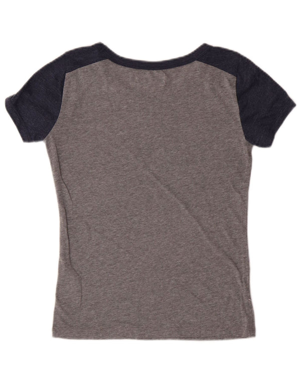 Camiseta feminina gráfica HOLLISTER UK 6 XS cinza colorblock algodão