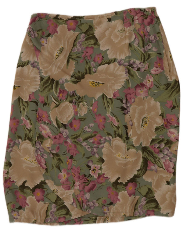 Blunauta Saia Midi Feminina IT 38 XS W28 Verde Floral Seda