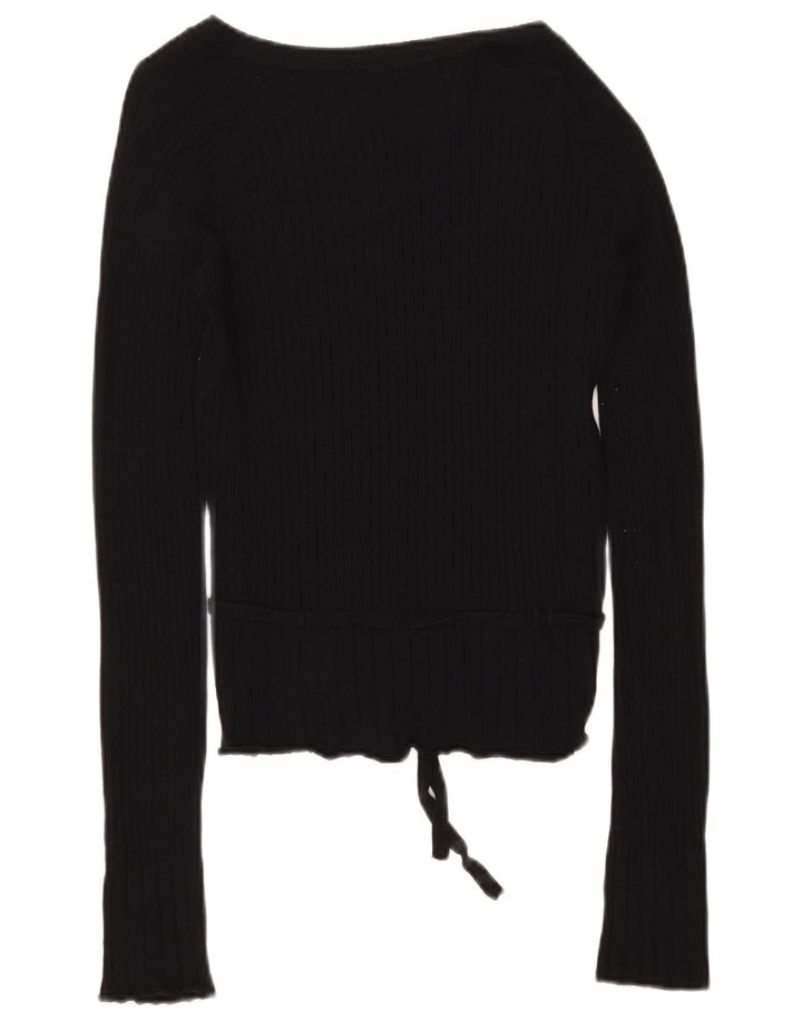 Top feminino Zara de manga comprida UK 14 grande rayon preto