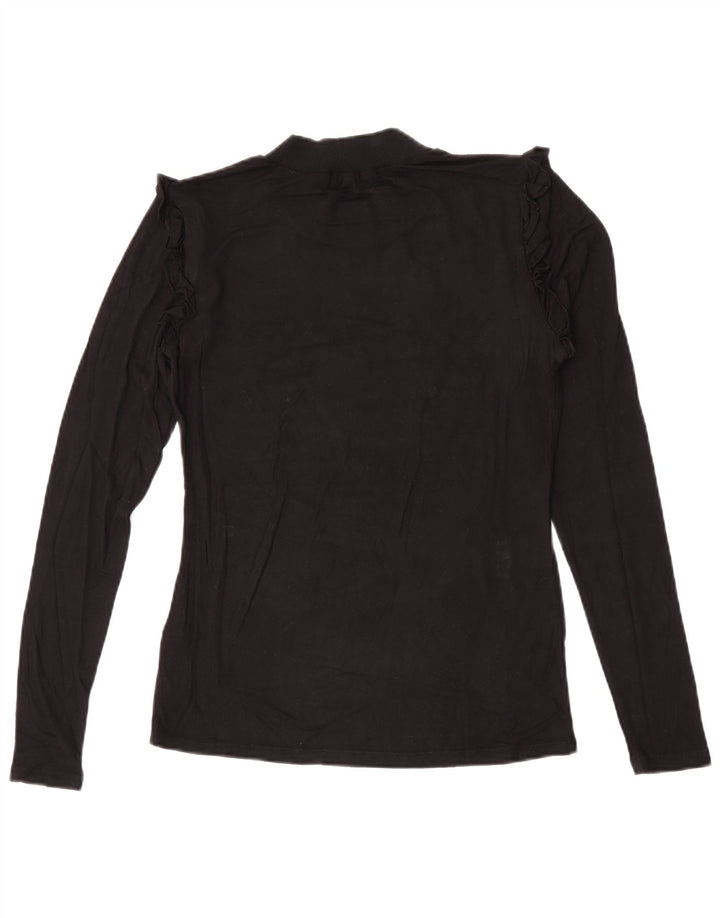 Guess Top gráfico feminino manga comprida Reino Unido 10 pequeno viscose preta