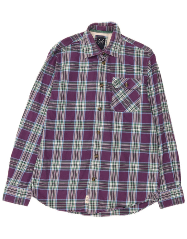 Crew Clothing Mens Camisa de flanela de ajuste clássico pequeno roxo xadrez de algodão