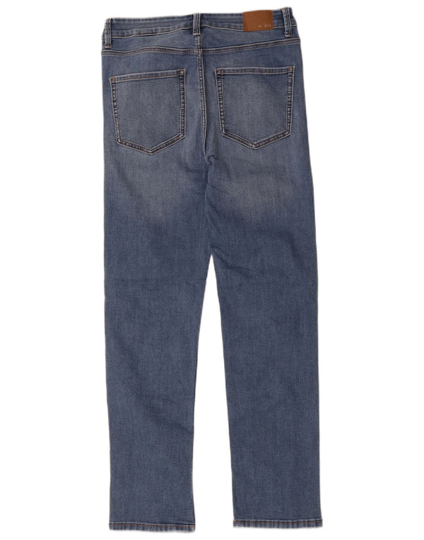Calça jeans feminina Marks & Spencer Sienna Straight UK 12 médio W28 L28 azul