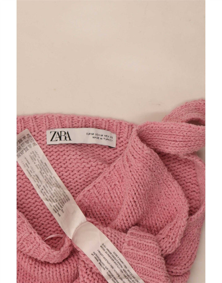 Zara Womens Knit Crop Top UK 12 Médio Algodão Rosa
