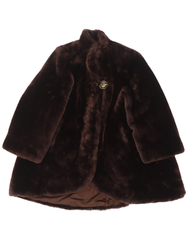 Sobretudo feminino vintage de pele sintética grande Reino Unido 16 grande marrom