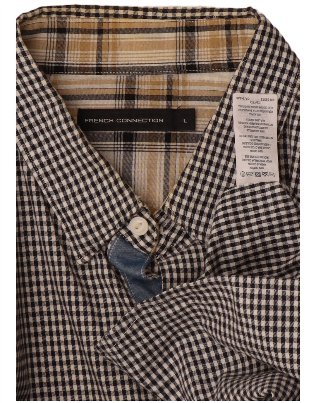 Camisa masculina FRENCH CONNECTION grande algodão guingão preto