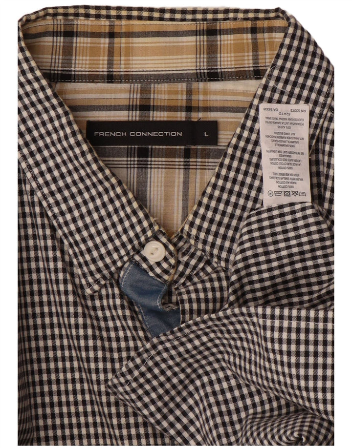 Camisa masculina FRENCH CONNECTION grande algodão guingão preto