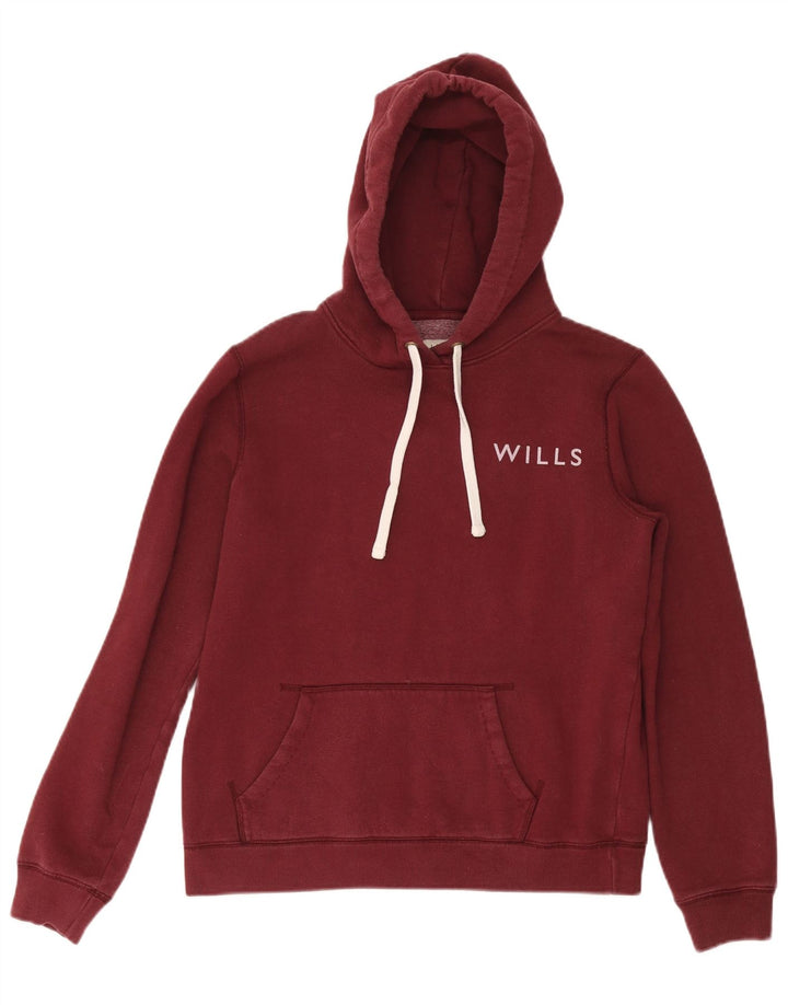 JACK WILLS Suéter feminino com capuz gráfico Reino Unido 12 algodão médio Borgonha