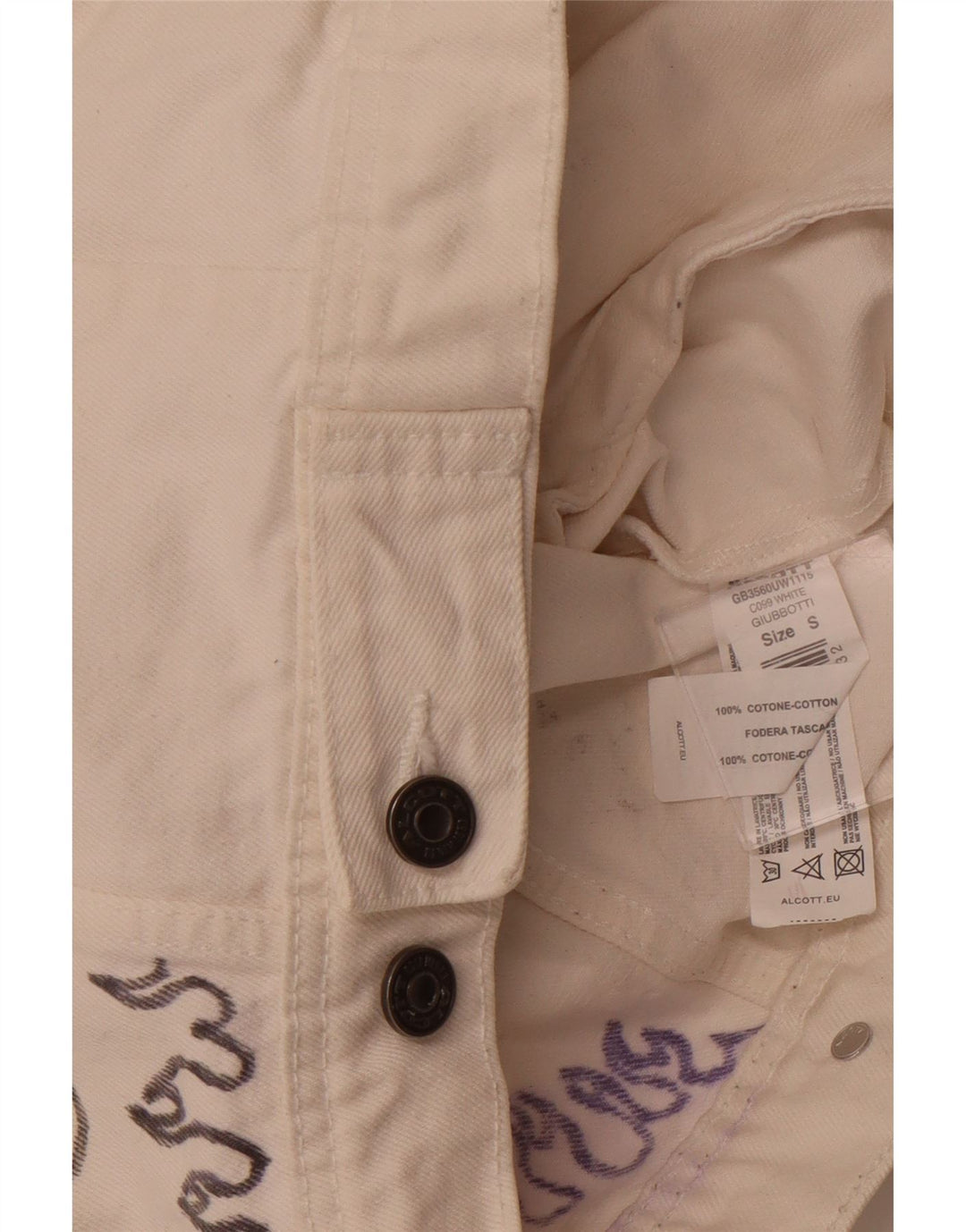 ALCOTT Jaqueta jeans feminina gráfica Reino Unido 1O pequeno algodão branco