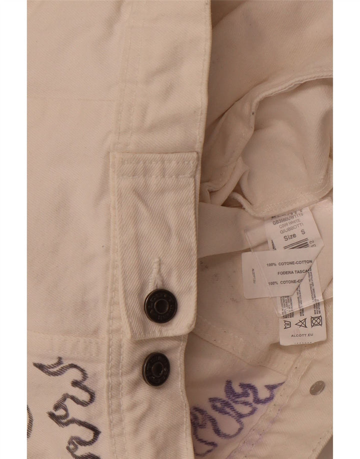 ALCOTT Jaqueta jeans feminina gráfica Reino Unido 1O pequeno algodão branco