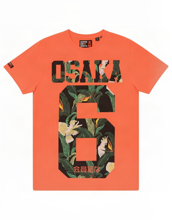 Superdry Mens Osaka Graphic T-Shirt Top Médio Laranja Poliéster