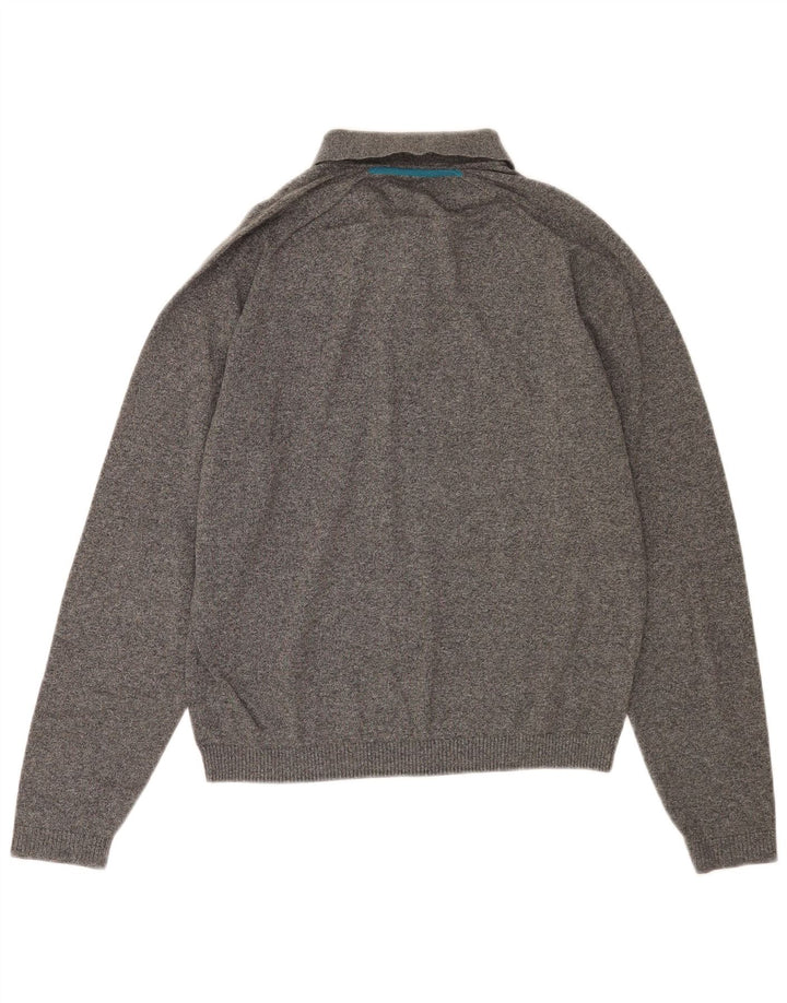 Suéter masculino Penguin com gola polo e algodão manchado cinza médio
