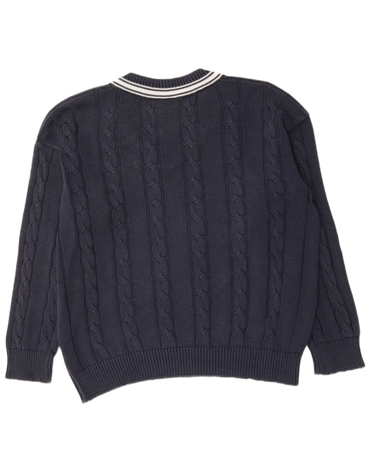 Suéter masculino LACOSTE com decote em V tamanho 6 XL azul marinho algodão