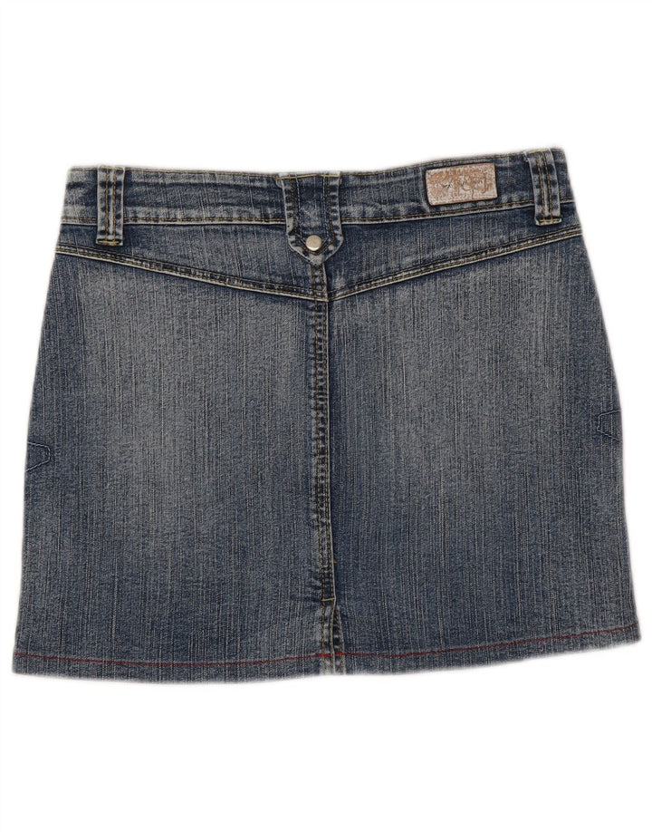Mini saia jeans feminina vintage cintura baixa W30 azul médio