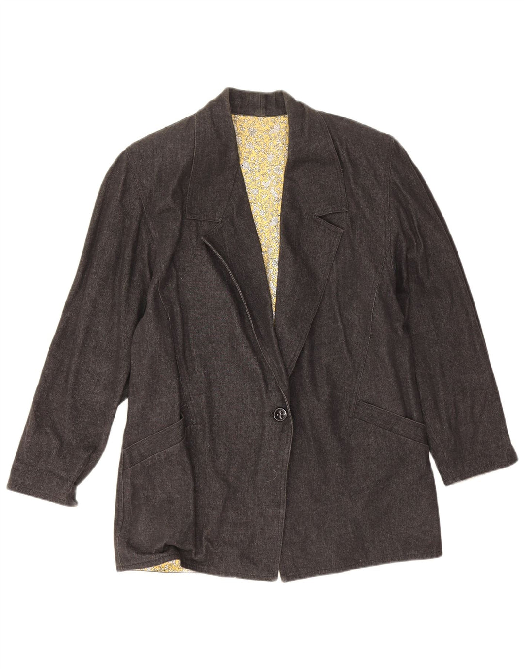Jaqueta blazer vintage feminina com 1 botão Reino Unido 16 grande cinza