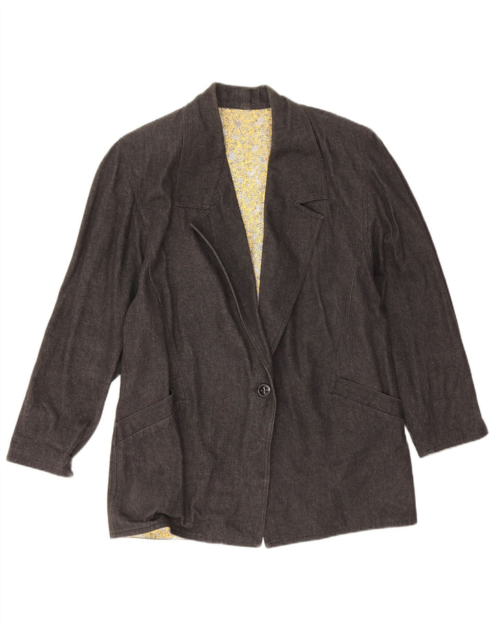 Jaqueta blazer vintage feminina com 1 botão Reino Unido 16 grande cinza