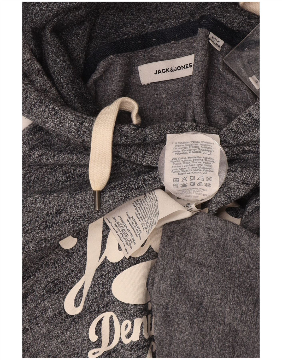 JACK & JONES moletom com capuz masculino gráfico pequeno algodão manchado azul marinho