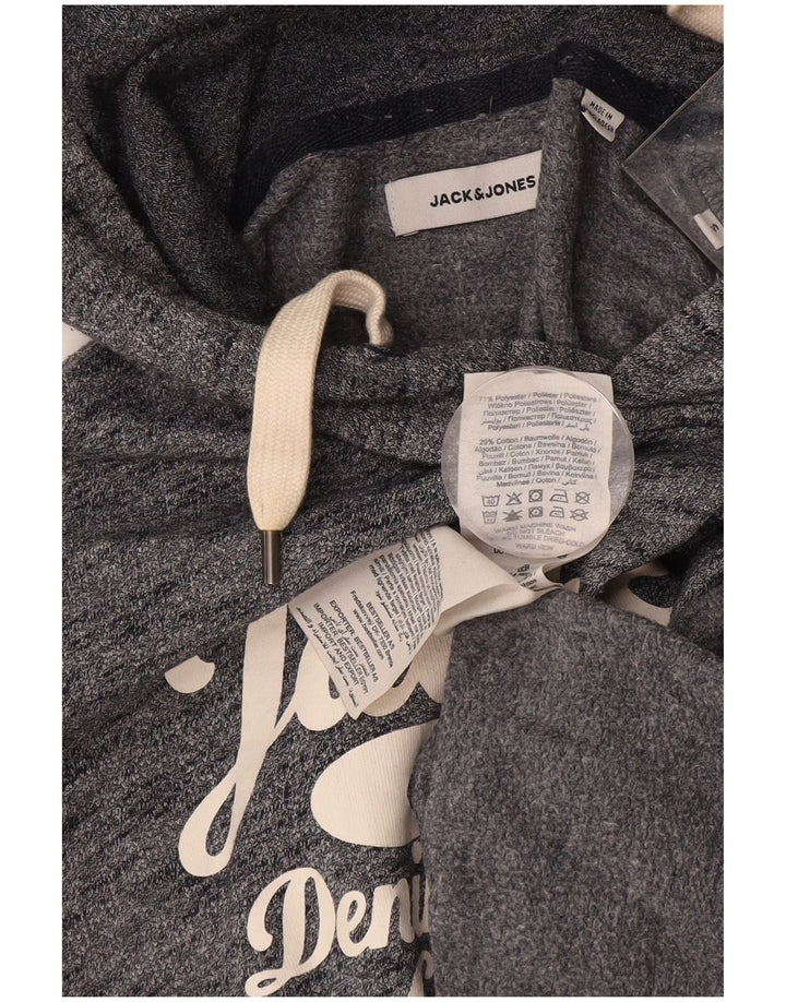 JACK & JONES moletom com capuz masculino gráfico pequeno algodão manchado azul marinho