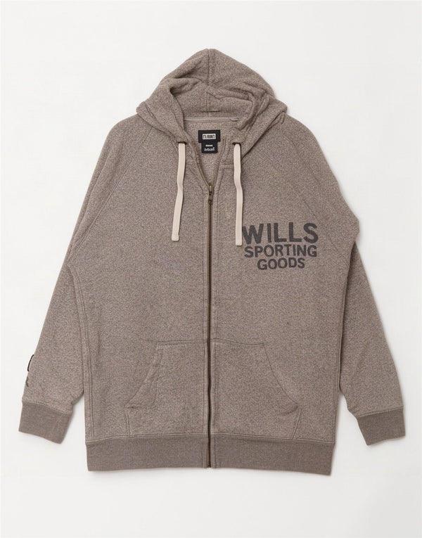 Suéter feminino com capuz e zíper gráfico Jack Wills Reino Unido 8 algodão manchado cinza pequeno
