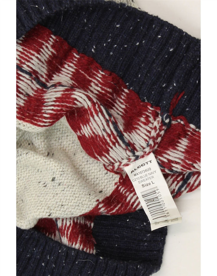 Suéter masculino Alcott com gola canoa e lã grande cinza Fair Isle
