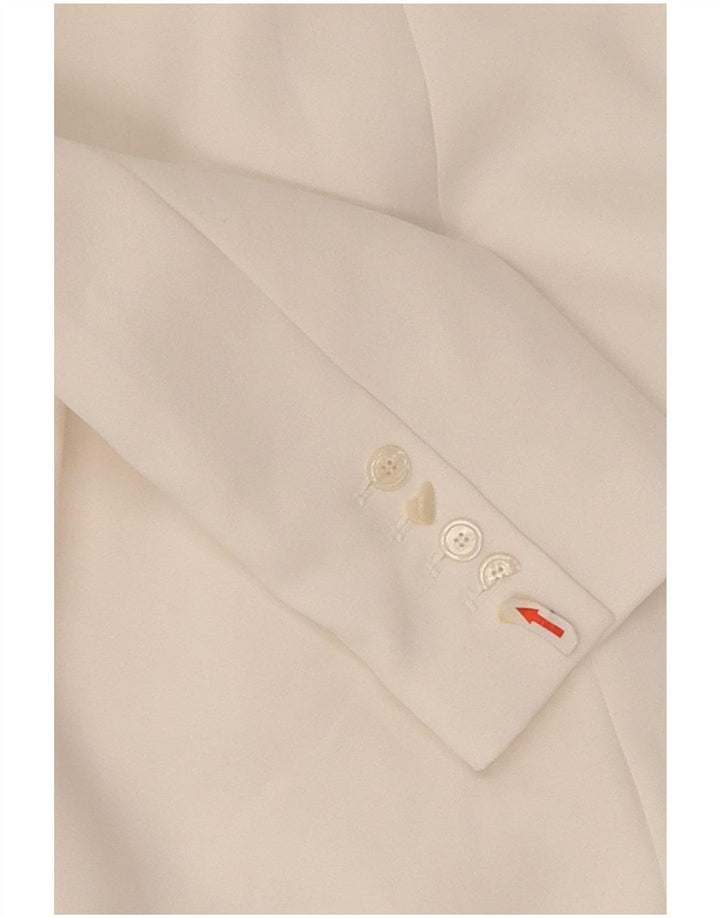 Jaqueta blazer feminina Zara com peito duplo Reino Unido 14 poliéster branco médio