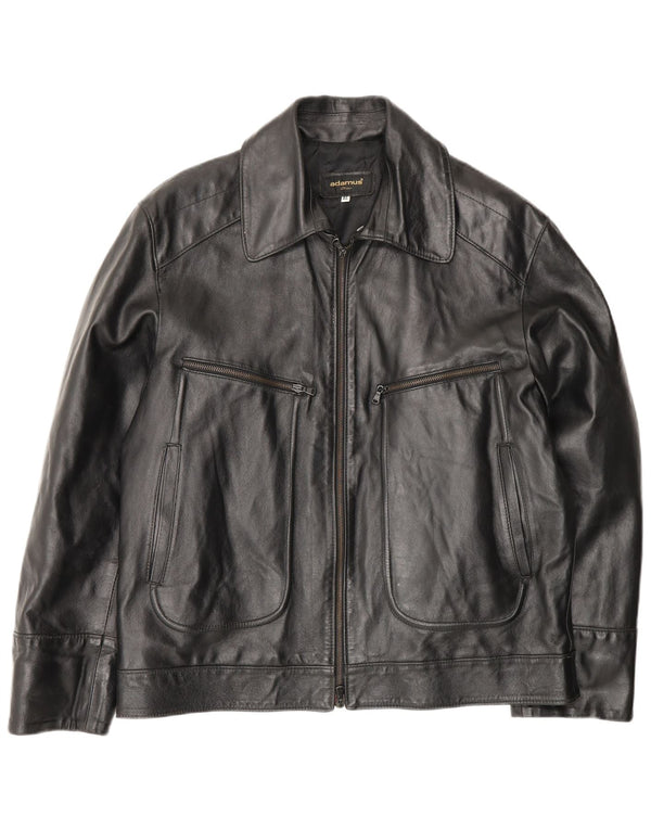 Jaqueta de couro feminina vintage folgada Reino Unido 18 XL couro preto