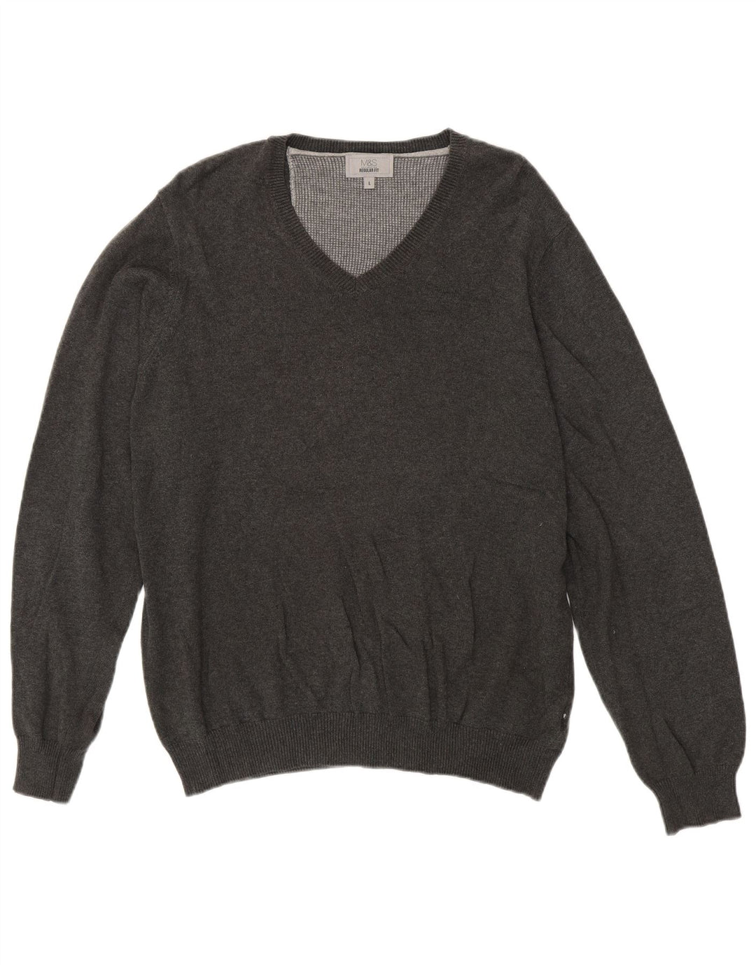 Suéter masculino Marks & Spencer com ajuste regular e decote em V, grande algodão cinza
