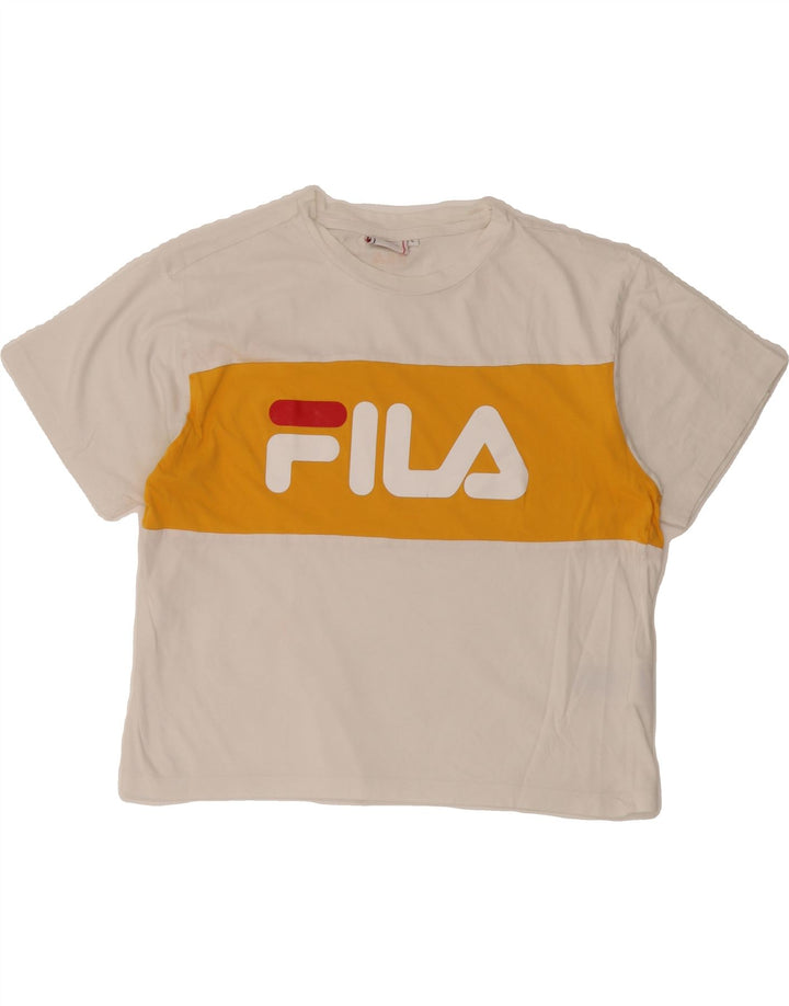 FILA Womens Graphic Crop Top UK 14 Large White Cotton Vintage Fila and Second-Hand Fila from Messina Hembry 