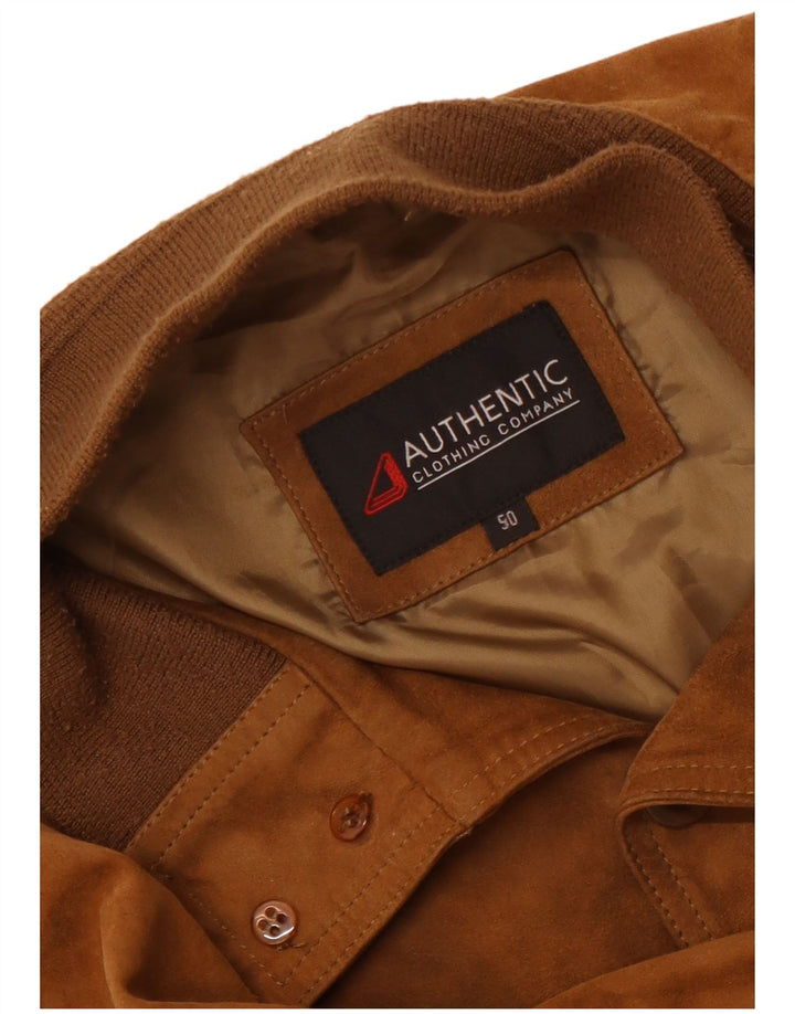 Jaqueta bomber masculina VINTAGE de camurça IT 50 grande couro bege