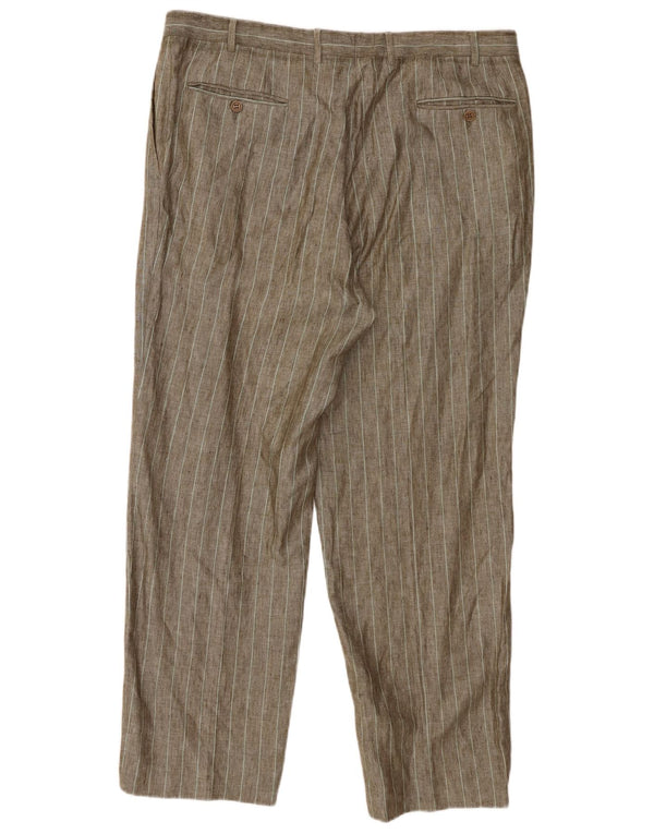 Calça chino reta masculina Canali W38 L30 listrada marrom
