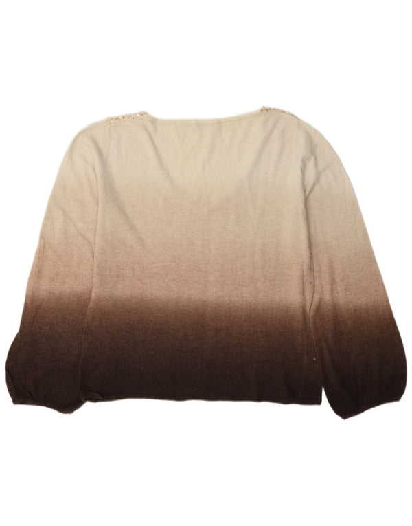 Suéter feminino Marella com decote em V UK 20 2XL bege colorblock