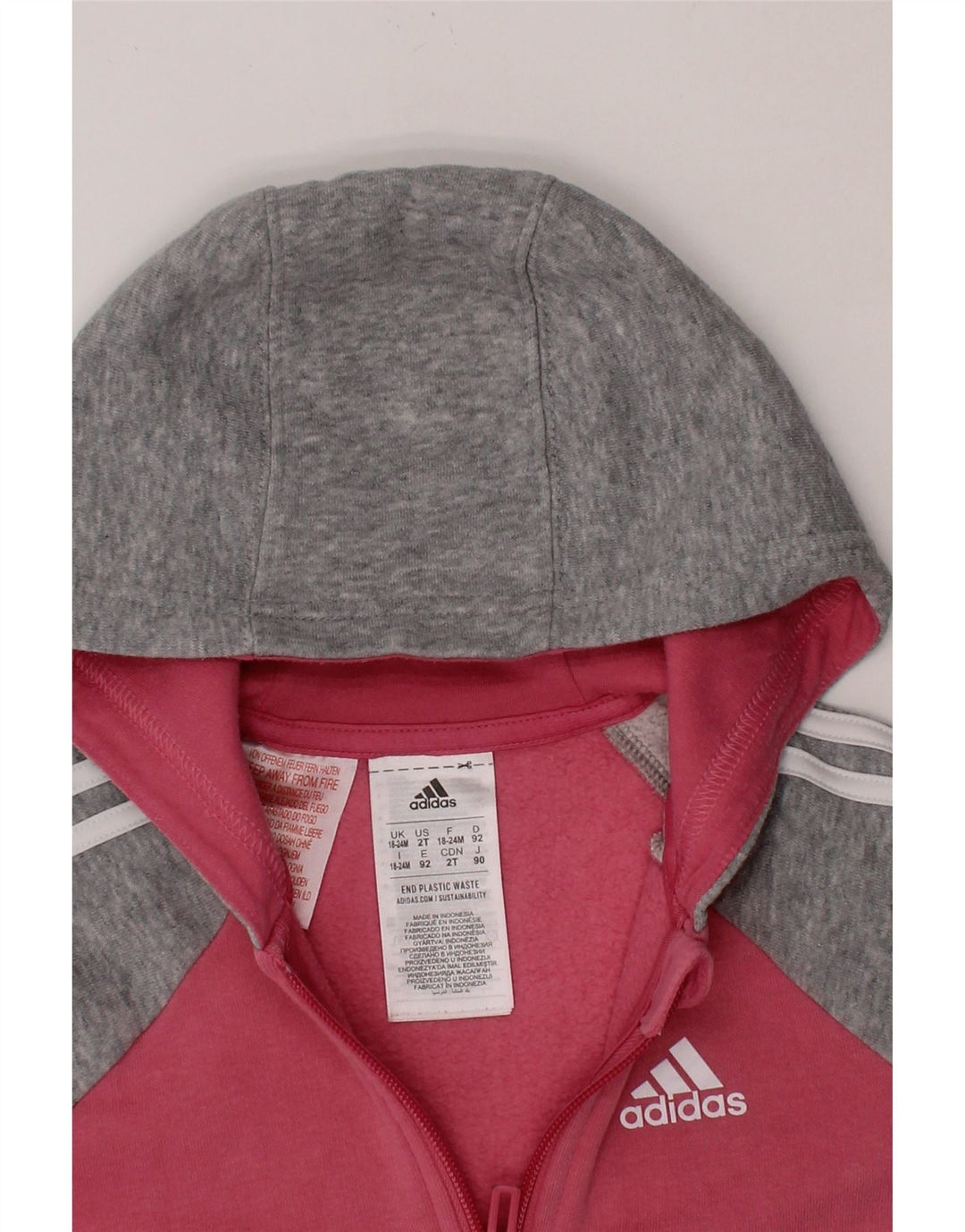 ADIDAS Baby Girls Zip Hoodie Sweater 18-24 Months Pink Colourblock Cotton Vintage Adidas and Second-Hand Adidas from Messina Hembry 