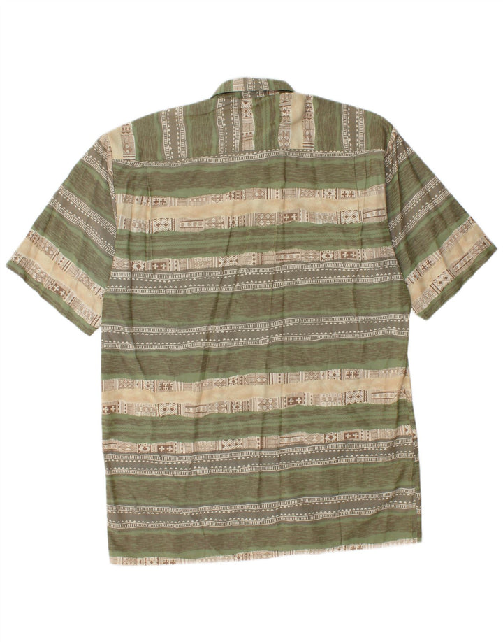 Camisa masculina vintage de manga curta listrada verde grande