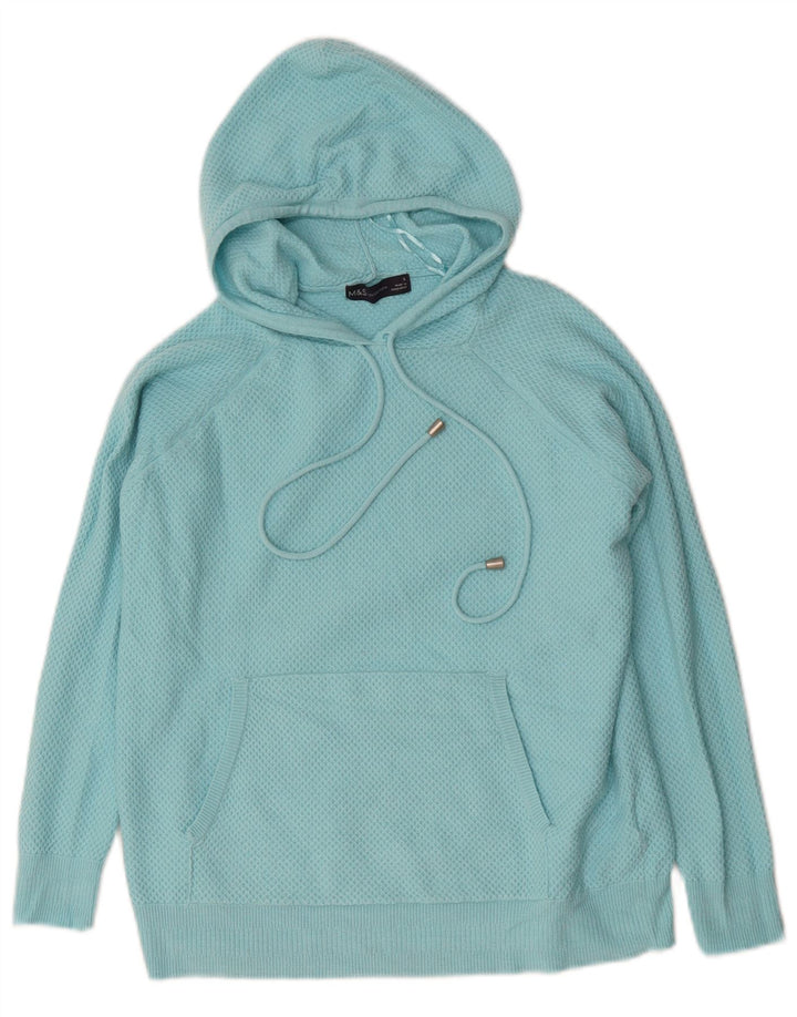 Suéter feminino com capuz MARKS & SPENCER UK 10 pequeno azul poliéster