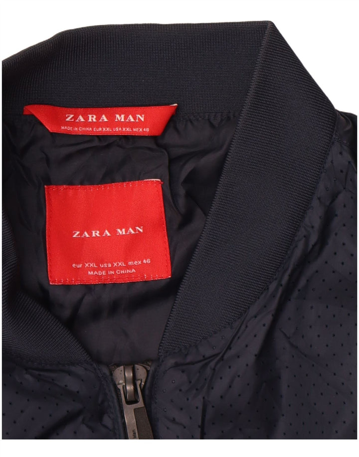 Jaqueta bomber masculina ZARA UK 44 2XL poliéster azul marinho