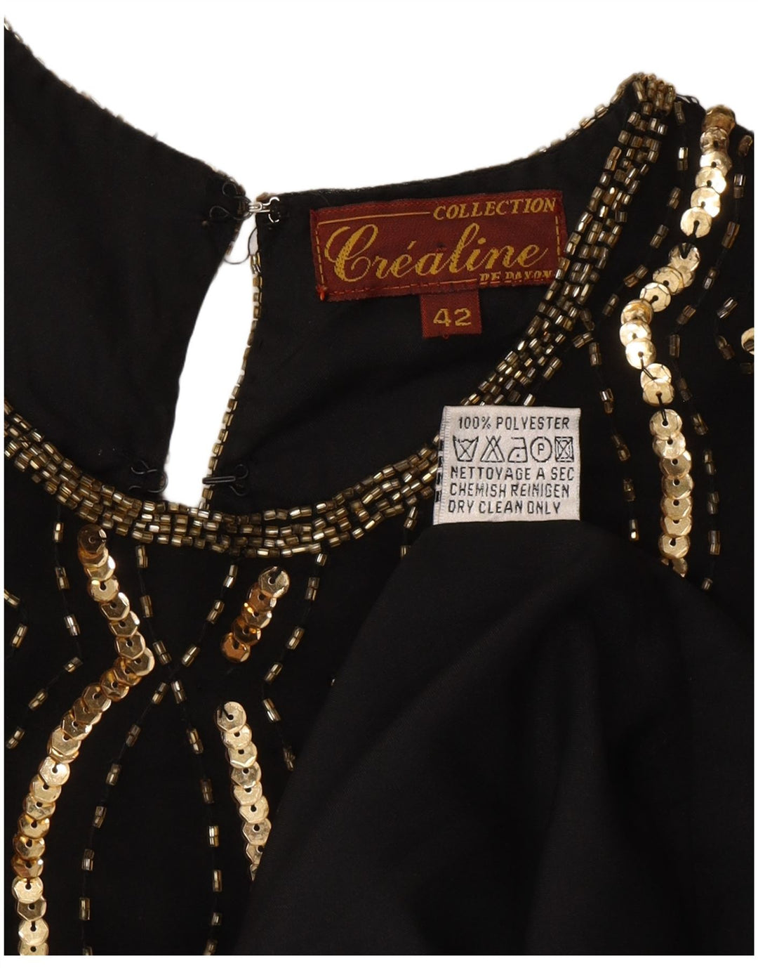 Blusa feminina vintage de lantejoulas IT 42 poliéster geométrico preto médio