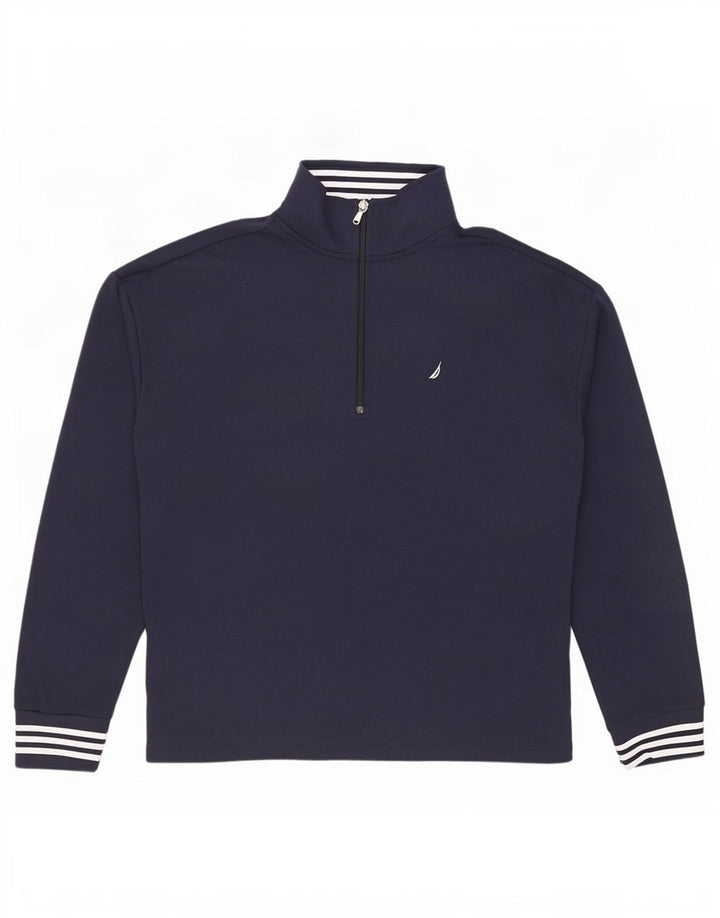 Nautica moletom masculino com zíper e gola alta algodão azul marinho médio