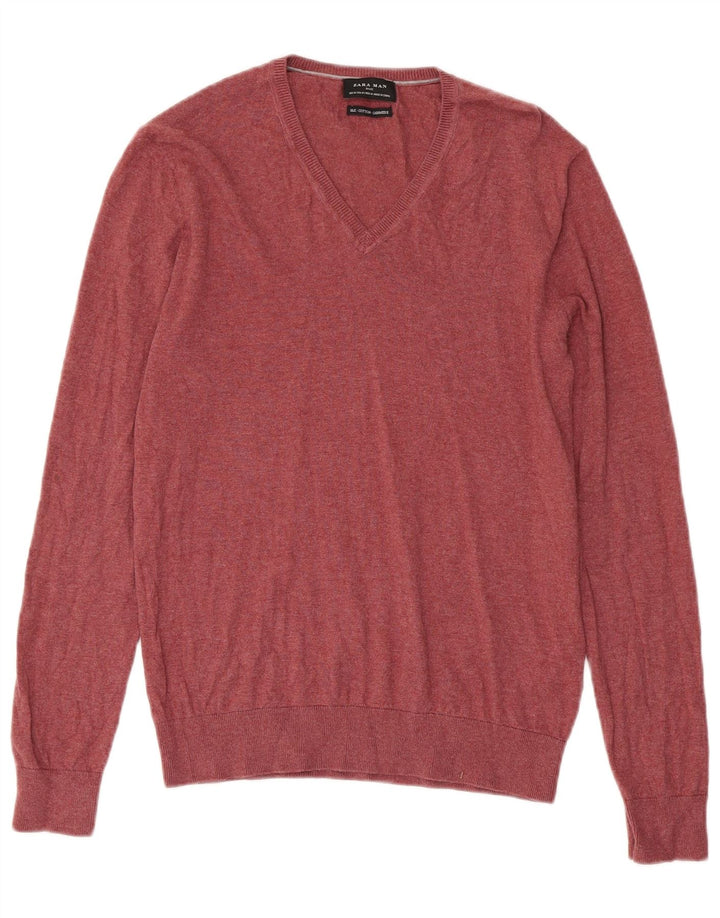 Suéter masculino Zara com decote em V médio algodão Borgonha