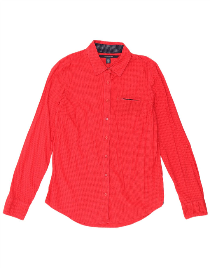 Camisa feminina Tommy Hilfiger UK 10 pequena algodão manchado vermelho
