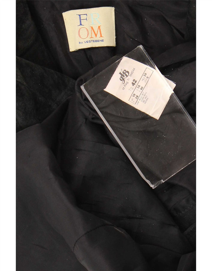Jaqueta blazer feminina vintage de camurça com 2 botões Reino Unido 10 couro preto pequeno