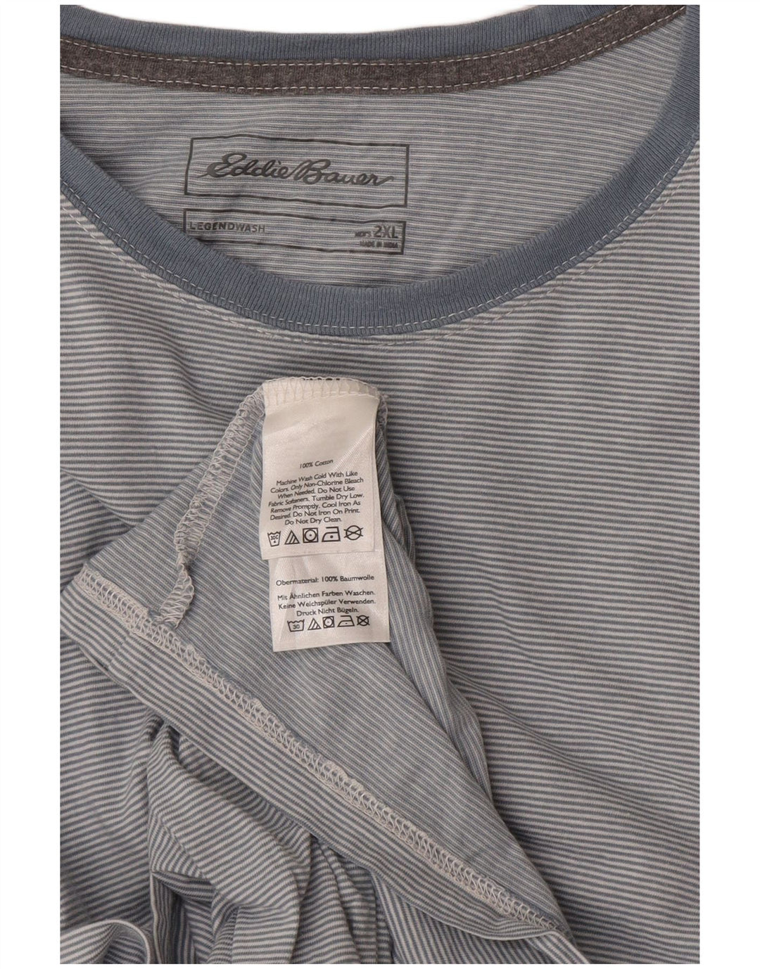 Camiseta masculina Eddie Bauer Top 2XL algodão listrado cinza