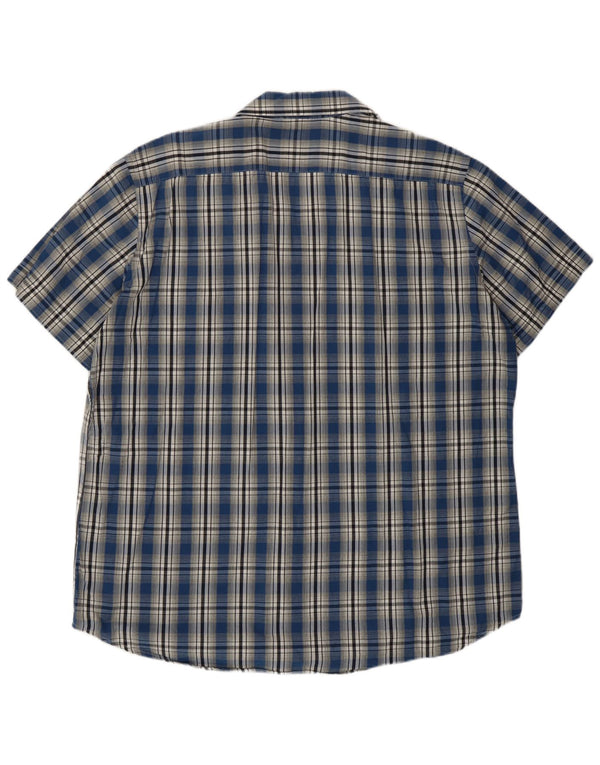 Camisa masculina Carrera manga curta regular fit 2XL algodão xadrez azul