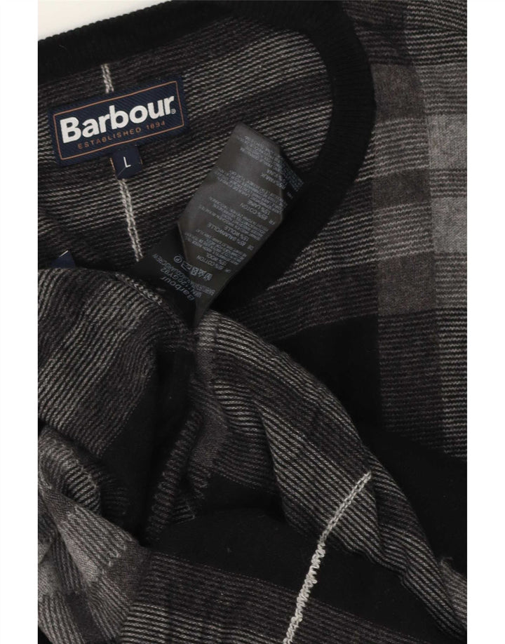 Suéter masculino Barbour com gola canoa grande algodão xadrez cinza