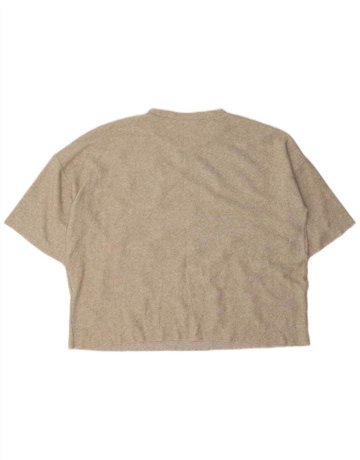 Zara Womens Oversized T-Shirt Top Reino Unido 16 Grande Bege Manchado