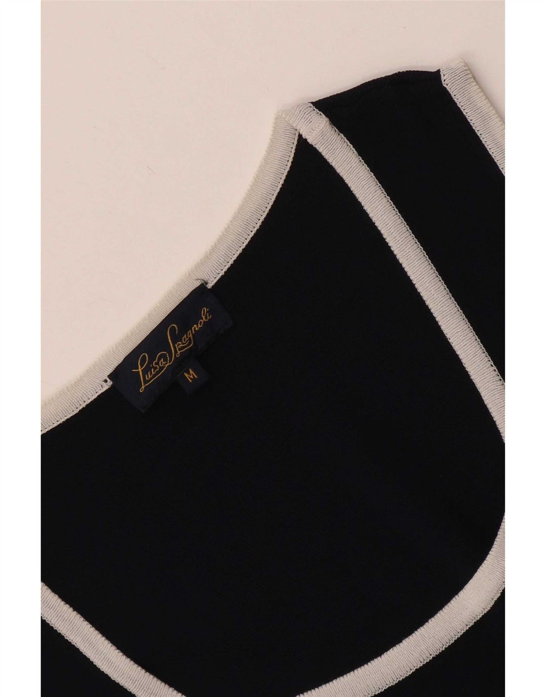 Vestido feminino Luisa Spagnoli sem mangas UK 12 azul marinho médio