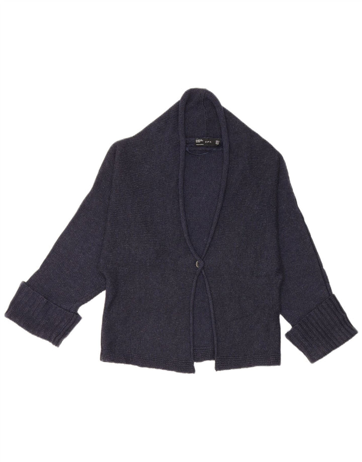 Suéter cardigã feminino Zara UK 14 médio azul marinho acrílico
