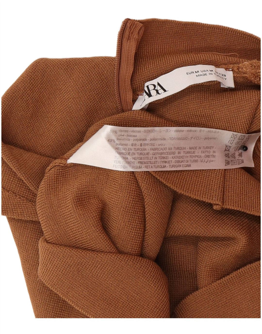 Zara Top curto feminino sem mangas UK 12 médio marrom poliamida