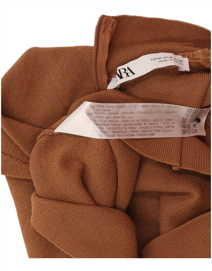 Zara Top curto feminino sem mangas UK 12 médio marrom poliamida